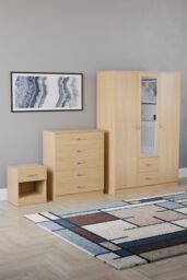Home Discount Vida Designs 3Pc Bedroom Set 1Bedside, 5 Drawer Chest, Mirror Wardrobe in Brown