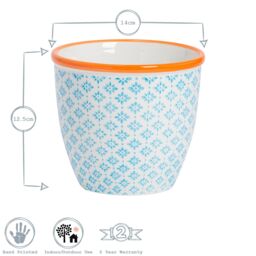 Nicola Spring Hand-Printed Plant Pot - 14cm in Blue - thumbnail 3