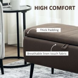 HOMCOM Storage Ottoman Bench, Linen Fabric Footstool with Steel Legs in Dark Brown - thumbnail 5