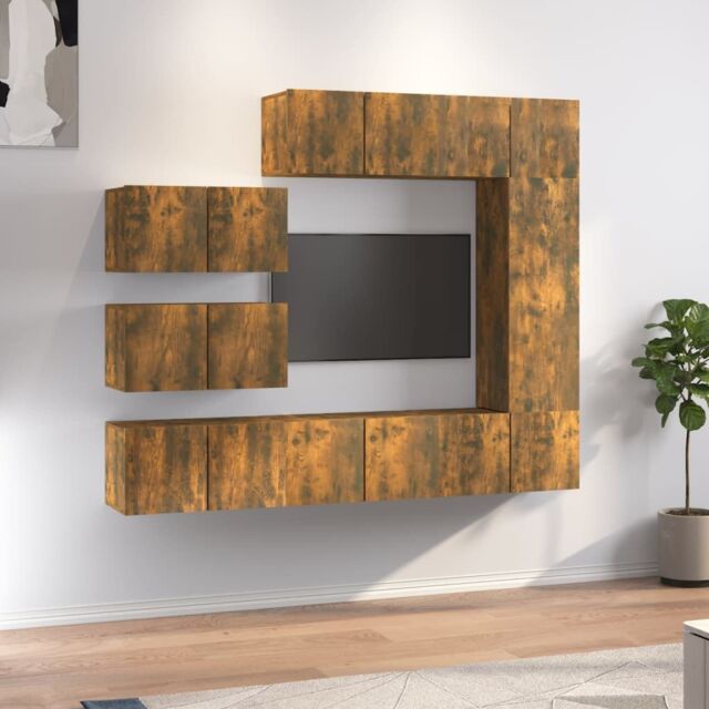 Berkfield Home 8 Piece TV Cabinet Set Smoked Oak Engineered Wood in Brown - image 1