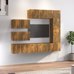 Berkfield Home 8 Piece TV Cabinet Set Smoked Oak Engineered Wood in Brown - thumbnail 1
