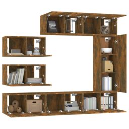 Berkfield Home 8 Piece TV Cabinet Set Smoked Oak Engineered Wood in Brown - thumbnail 4