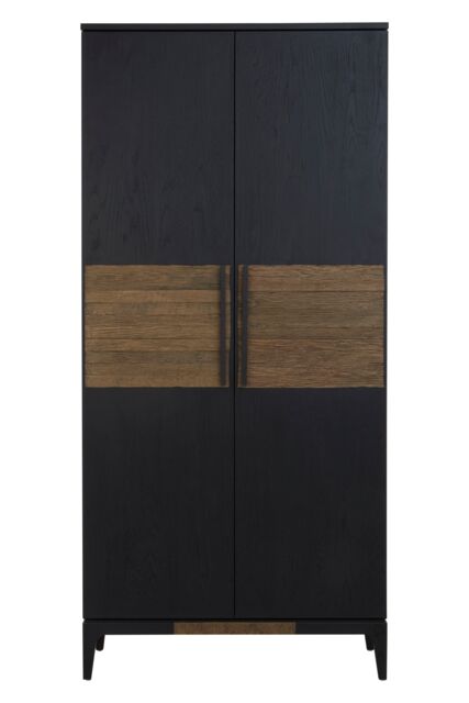 Orsina 2 Door Black Oak Storage Cabinet, Wooden Sideboard With Doors, Tall Display With Linear Pulls & 5 Shelves - image 1