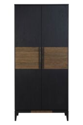 Orsina 2 Door Black Oak Storage Cabinet, Wooden Sideboard With Doors, Tall Display With Linear Pulls & 5 Shelves
