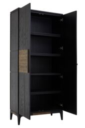 Orsina 2 Door Black Oak Storage Cabinet, Wooden Sideboard With Doors, Tall Display With Linear Pulls & 5 Shelves - thumbnail 4