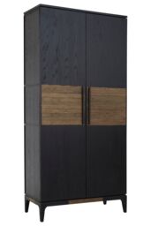 Orsina 2 Door Black Oak Storage Cabinet, Wooden Sideboard With Doors, Tall Display With Linear Pulls & 5 Shelves - thumbnail 3