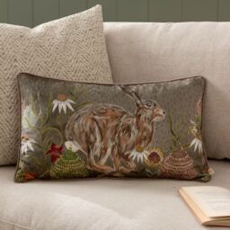 Wylder Meadow Bloom Haze Printed Chenille Cushion in Green - Size: 30 cm x 50 cm