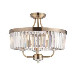 Netlighting Ascoli Ceiling Light Antique Brass Plate Clear Cut Glass in Bronze