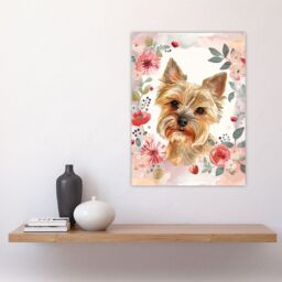 "Artery8 Cute Teacup Yorkshire Terrier Dog Pink Floral Wall Art Print - Size: W24"" x H32""" - thumbnail 4