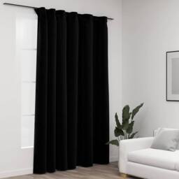 Berkfield Home Linen-Look Blackout Curtains with Hooks Black 290x245 cm - thumbnail 2
