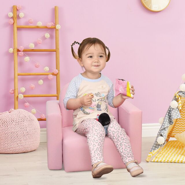 HOMCOM Kids Mini Sofa Armchair Seat 2 In 1 Table Chair Set for 3 years in Pink - image 1