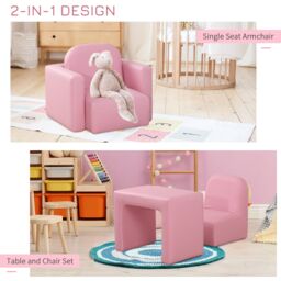 HOMCOM Kids Mini Sofa Armchair Seat 2 In 1 Table Chair Set for 3 years in Pink - thumbnail 4