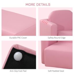 HOMCOM Kids Mini Sofa Armchair Seat 2 In 1 Table Chair Set for 3 years in Pink - thumbnail 6