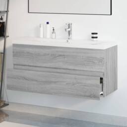 Berkfield Home Sink Cabinet with Built-in Basin Grey Sonoma Engineered Wood - thumbnail 4