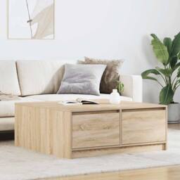 Berkfield Home Decorative Coffee Table with Drawers Sonoma Oak 100x100x40 cm in Light Tan - Size: 100 x 100 x 40 cm - thumbnail 2