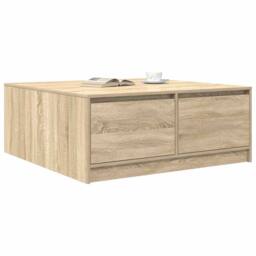 Berkfield Home Decorative Coffee Table with Drawers Sonoma Oak 100x100x40 cm in Light Tan - Size: 100 x 100 x 40 cm - thumbnail 4