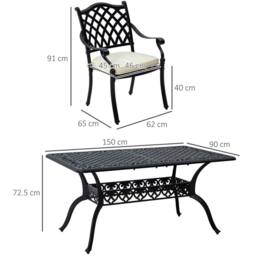 OUTSUNNY 7-PC Cast Aluminum Patio Dining Set w/ Umbrella Hole & Cushion in Black - thumbnail 3