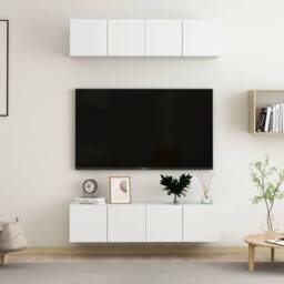 Berkfield Home TV Cabinets 4 pcs White 60x30x30 cm Engineered Wood - Size: 60 x 30 x 30 cm - thumbnail 2