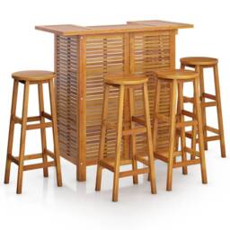 Berkfield Home 5 Piece Garden Bar Set Solid Wood Acacia in Brown - thumbnail 2