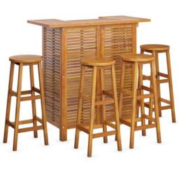 Berkfield Home 5 Piece Garden Bar Set Solid Wood Acacia in Brown - thumbnail 3