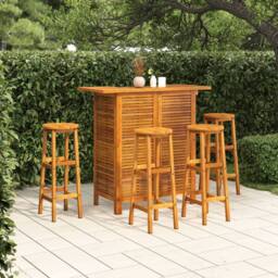 Berkfield Home 5 Piece Garden Bar Set Solid Wood Acacia in Brown - thumbnail 1