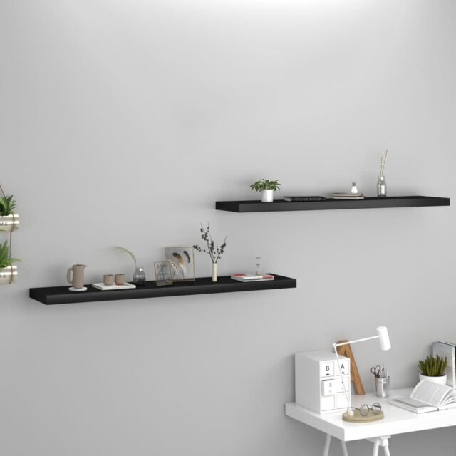 Berkfield Home Floating Wall Shelves 2 pcs Black 120x23.5x3.8 cm MDF - image 1