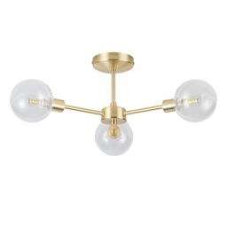 First Choice Lighting Set of 2 Toner - Satin Brass with Globes 3 Light Flush Ceiling Lights in Gold - thumbnail 2