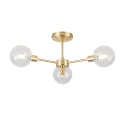 First Choice Lighting Set of 2 Toner - Satin Brass with Globes 3 Light Flush Ceiling Lights in Gold - thumbnail 3