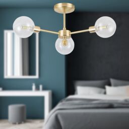 First Choice Lighting Set of 2 Toner - Satin Brass with Globes 3 Light Flush Ceiling Lights in Gold - thumbnail 5