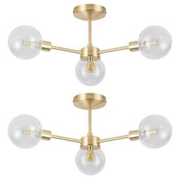 First Choice Lighting Set of 2 Toner - Satin Brass with Globes 3 Light Flush Ceiling Lights in Gold - thumbnail 1