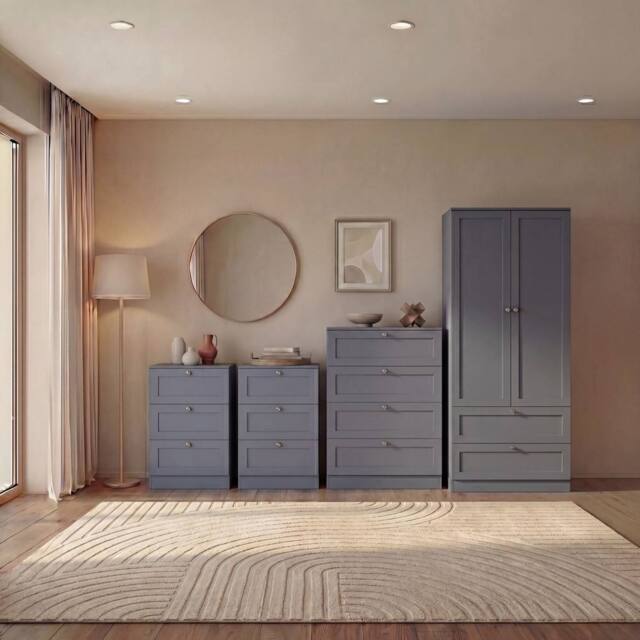 Home Discount Vida Designs Altino 4Pc Bedroom Set(3Dr Bedside, 4Dr Chest, Wardrobe) in Grey