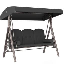 OUTSUNNY 3 Seat Garden Swing Chair Patio Steel Swing Bench w/ Cup Trays in Grey - thumbnail 2