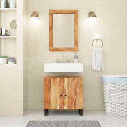 Berkfield Home Sink Cabinet 62x33x58 cm Solid Wood Acacia & Engineered Wood in Brown - Size: 62 x 33 x 58 cm - thumbnail 1