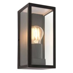 Netlighting Breton 1 Light Outdoor Wall Lantern Matt Black Glass IP44 E27 in Clear