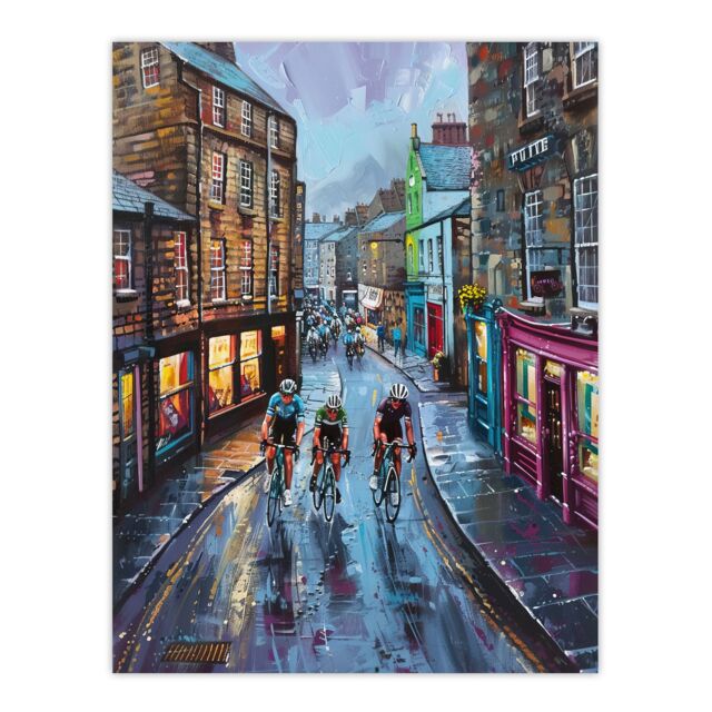 "Artery8 Cyclists Tour De Yorkshire Race Modern Painting Wall Art Print - Size: W24"" x H32""" - image 1