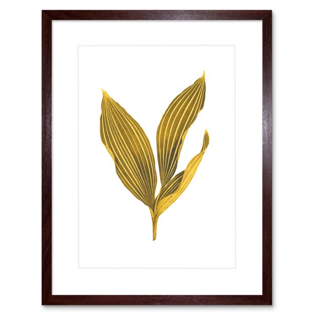 "Artery8 Wall Art Print Botanics Gold & Grey Stripes Art Black Framed 9x7 inch in Brown - Size: W7"" x H9""" - image 1