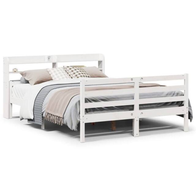 Berkfield Home Bed Frame with Headboard without Mattress White 135x190 cm Double - image 1
