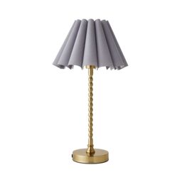 ValueLights Maeve Scallop Pleated Tapered Shade Brushed Gold Bobbin Table Lamp with LED Bulb in Grey - thumbnail 2