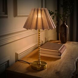 ValueLights Maeve Scallop Pleated Tapered Shade Brushed Gold Bobbin Table Lamp with LED Bulb in Grey - thumbnail 3