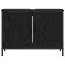 Berkfield Home Bathroom Sink Cabinet Black Oak 80x30x60 cm Engineered Wood - Size: 80 x 30 x 60 cm - thumbnail 6
