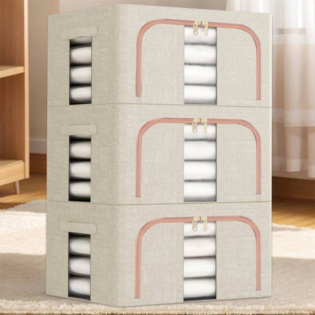 SPETLEK 3Pcs Foldable Storage Boxes Large Folding Clothes Beige - image 1