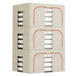 SPETLEK 3Pcs Foldable Storage Boxes Large Folding Clothes Beige - thumbnail 2