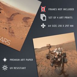 Artery8 Pack of 4 NASA Our Solar System The Sun & Mars Images Curiosity Rover Red Planet Surface Exploration Unframed Wall Art Living Room Prints Set - thumbnail 4