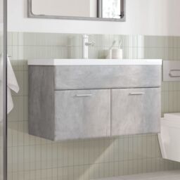 Berkfield Home Bathroom Sink Cabinet with Built-in Basin Concrete Grey - thumbnail 3