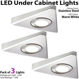 Loops 3x BRUSHED NICKEL Triangle Surface Under Cabinet Kitchen Light & Driver Kit - Warm White LED in Metallics - thumbnail 3