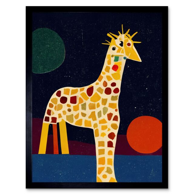 "Artery8 Wall Art Print Abstract Giraffe Surreal Cubism Art Framed in Black - Size: W12"" x H16""" - image 1