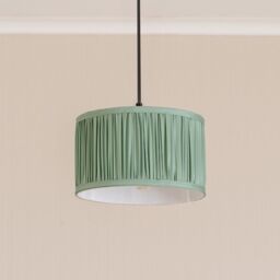 ValueLights Jess Fabric Ruched Pleated Ceiling Floor Table Small Drum Lamp Shade with Bulb in Pale Green - thumbnail 3