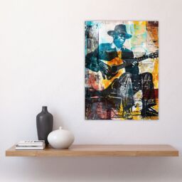 "Artery8 Blues Music Guitar Player Upcycle Painting Wall Art Print - Size: W24"" x H32""" - thumbnail 4