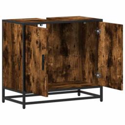 Berkfield Home Bathroom Sink Cabinet Smoked Oak 65x33x60 cm Engineered Wood in Brown - Size: 65 x 33 x 60 cm - thumbnail 8