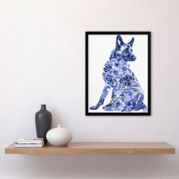 "Artery8 Dog Lover Floral Alsatian Blue Watercolour Framed Wall Art - Size: W12"" x H16""" - thumbnail 4